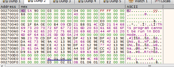 dump with unpacked executable file